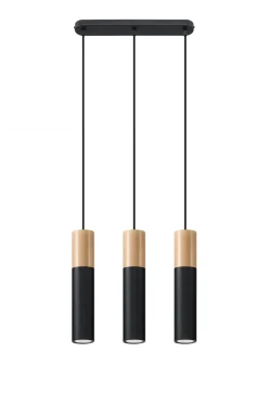 SOLLUX LIGHTING Żyrandole|Lampy Do Jadalni<Lampa wisząca PABLO 3 czarna - Sollux czarny, naturalne drewno